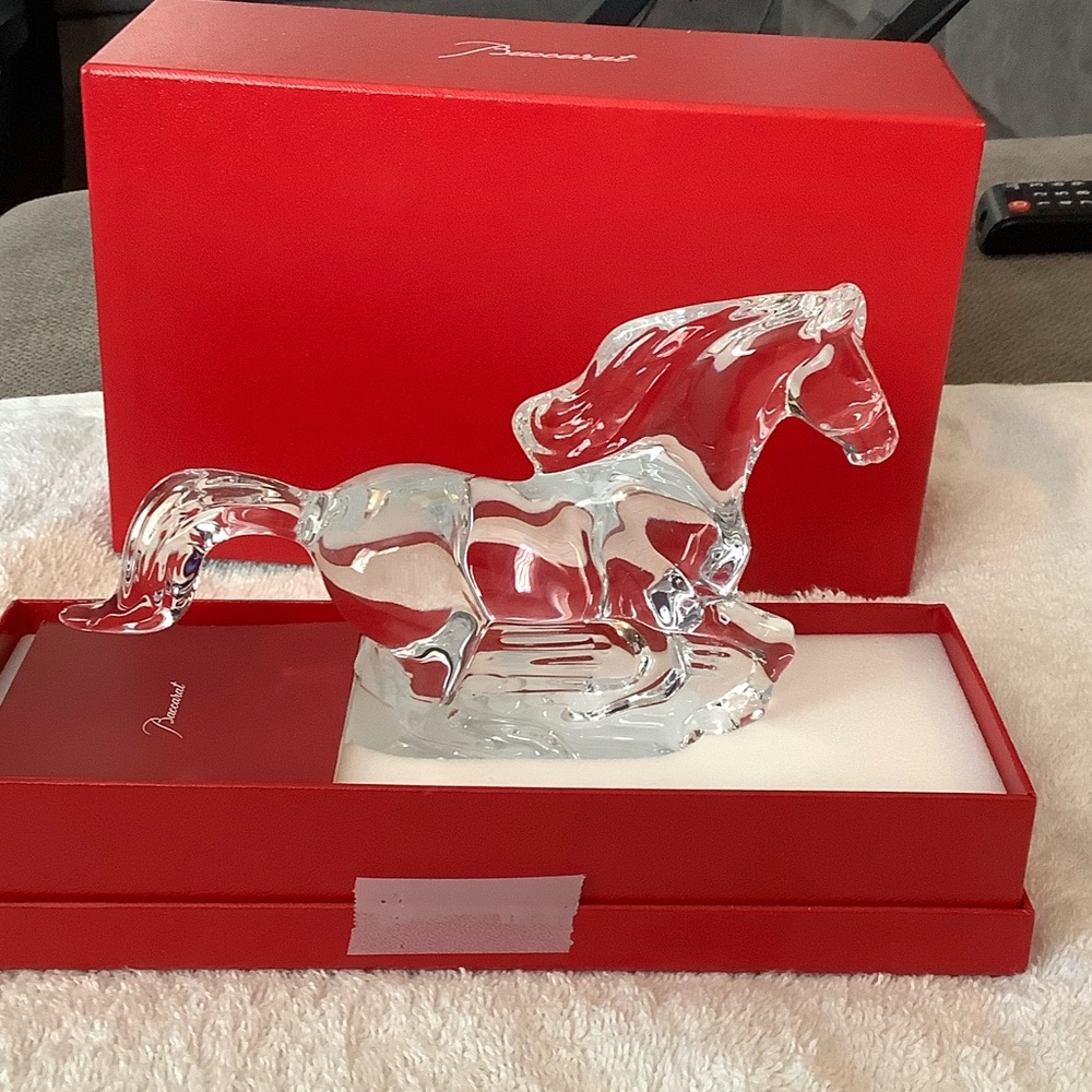 Baccarat Zodiac 2026 Clear Crystal Horse Figurine with Red Presentation Box